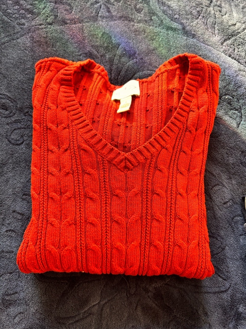 St. John's Bay Bright Orange Cable-Knit V-Neck Sweater